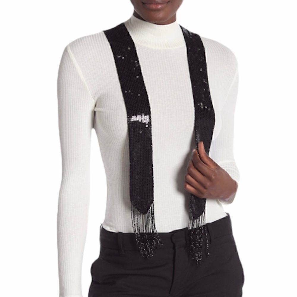 nwt Paige Sequin Beaded Fringe Scarf black holiday